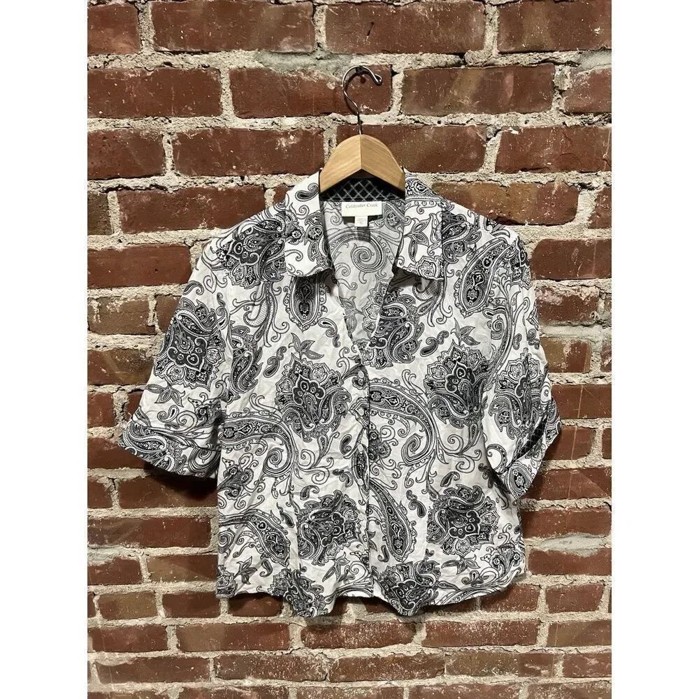 Coldwater Creek Womens Long Sleeve Button Up Blouse Paisley Pattern Size XL